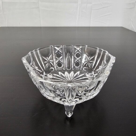 Unbranded Other - Vintage 3 Footed Triangular Clear Pressed Glass Candy Dish Nut Bowl Starburst